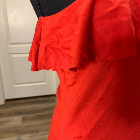 DIVIDED H&M | Red One Sleeve Fitted Ruffle Dress - Picture 7 of 9